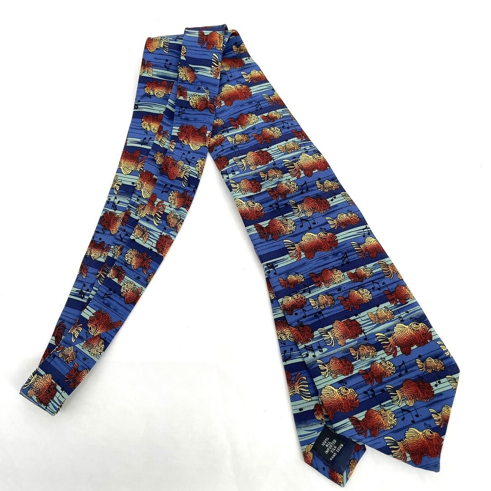 Jerry Garcia 100% Silk Tie Fish Music Notes Marked‎ as Not For Resale Vintage